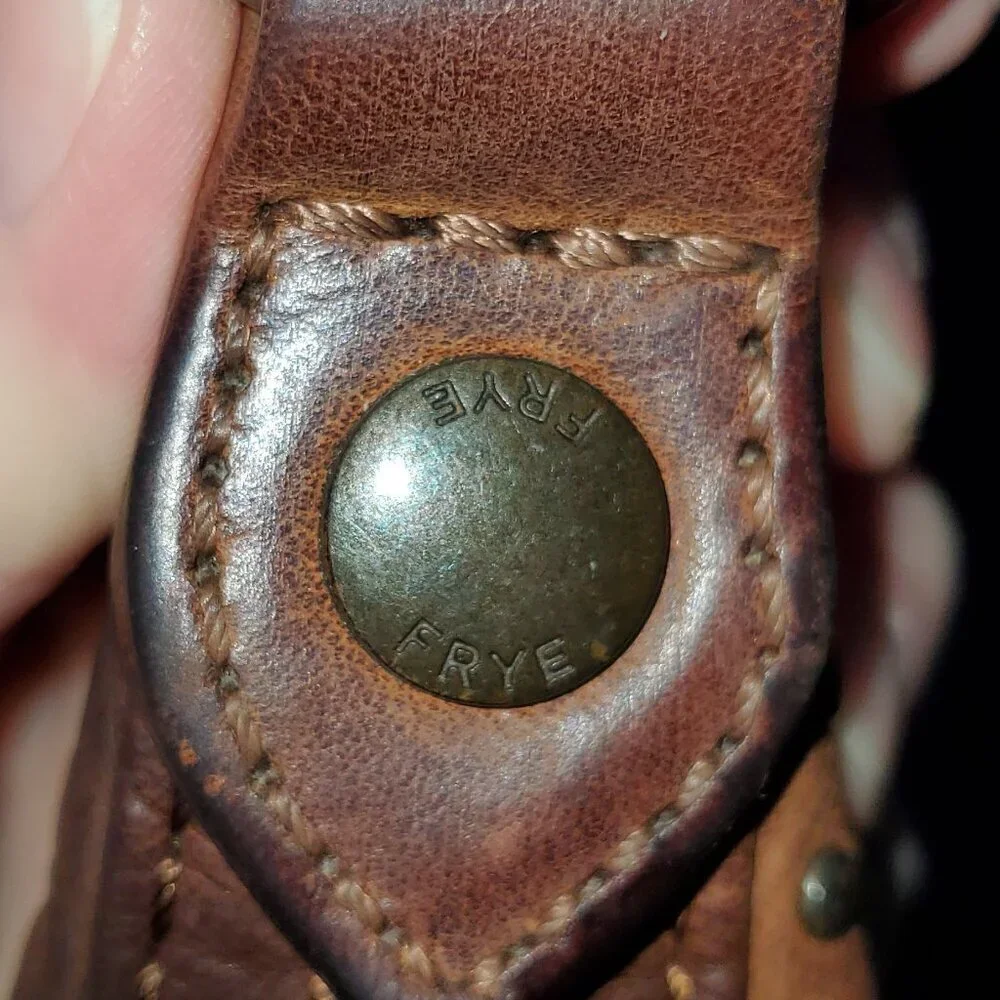 👜 FRYE Vintage Brown Leather Studded Hobo Shoulder Bag Boho